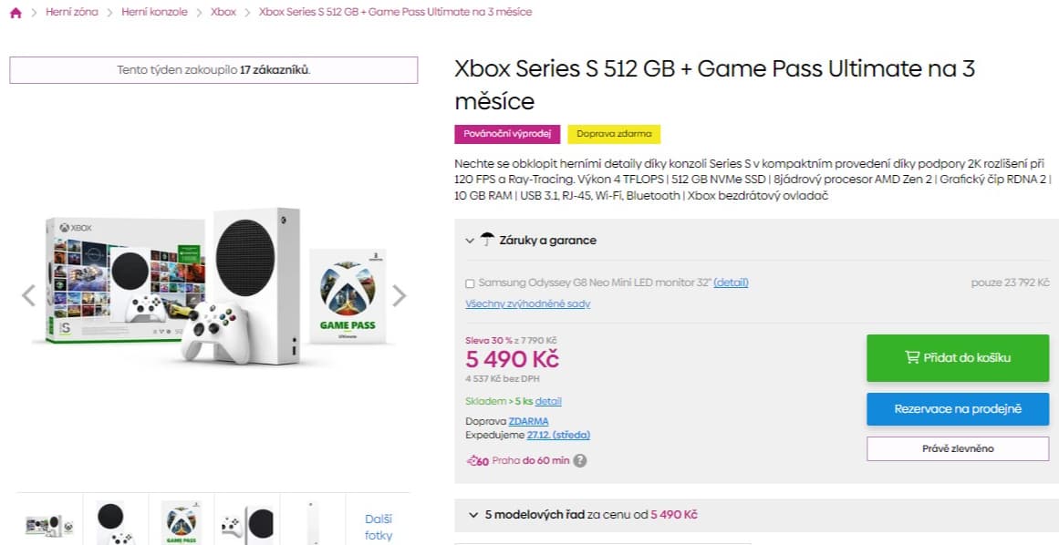 XBOX Series S + 3 měsíční Pass
