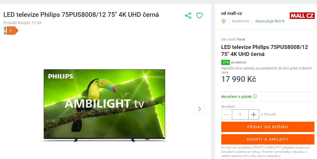 4K Ambilight TV, Atmos, 189cm, Philips