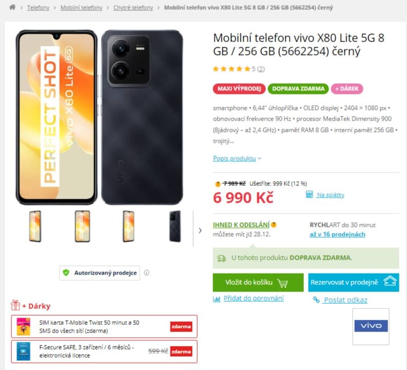 Vivo, 8x 2,4GHz, 8GB RAM, 6,44", 256GB
