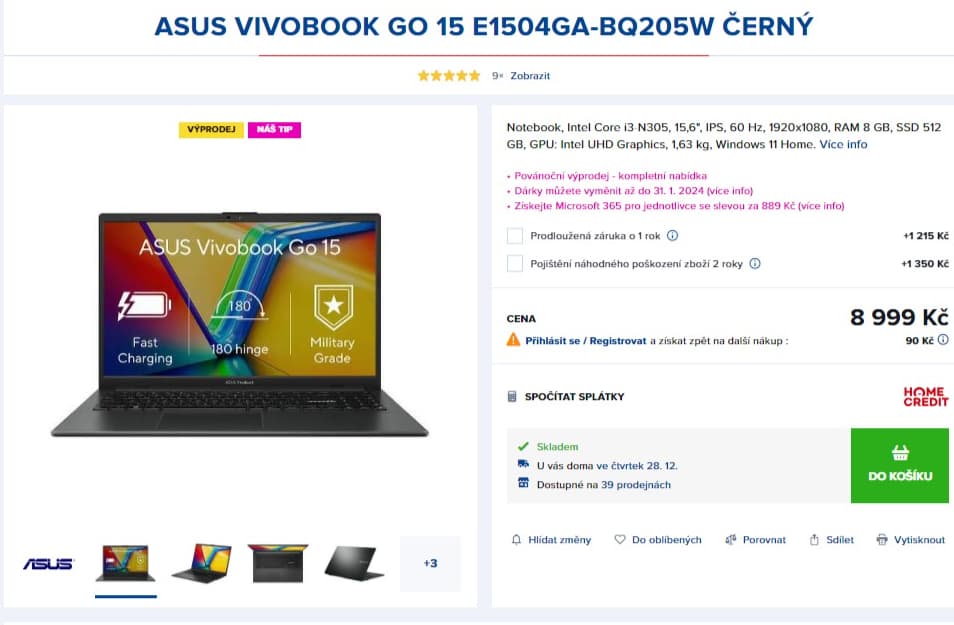 Asus i3 3,8GHz, 8GB RAM, SSD, 15,6"