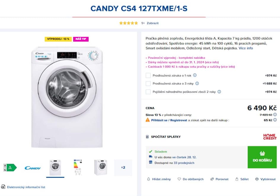 Pračka Candy, 7kg, 1200 ot., wifi, A