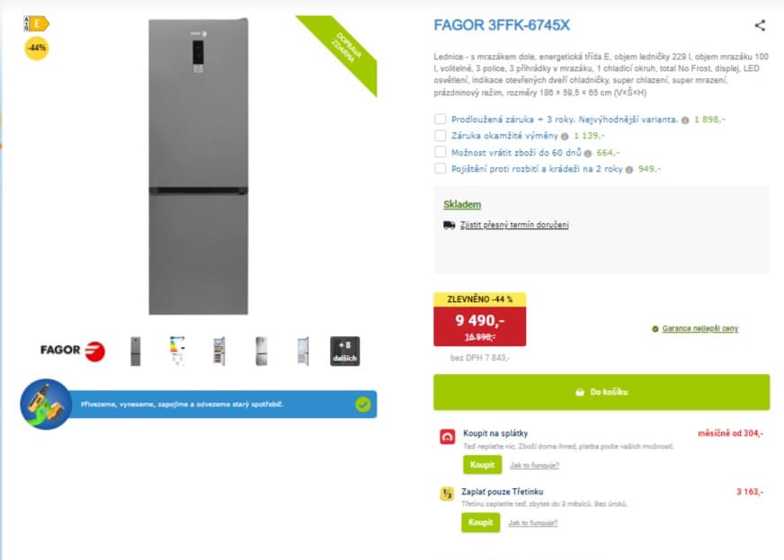 Lednice Fagor, total no frost, 186cm
