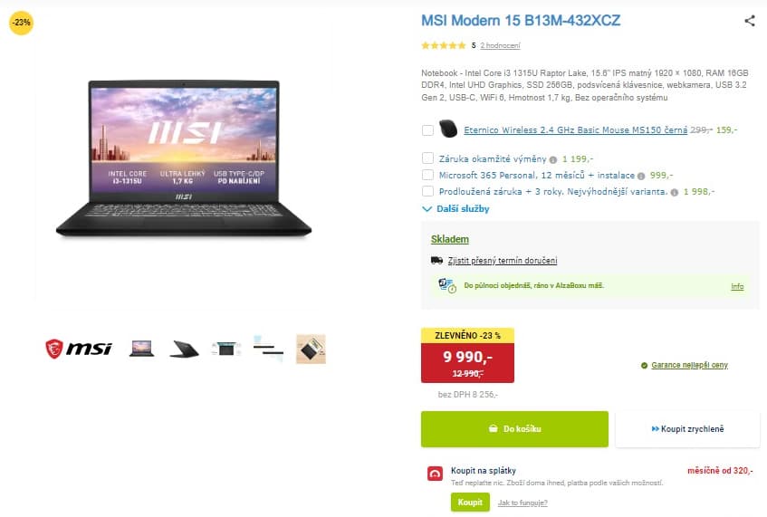 Ntb MSI i3 4,5GHz, 16GB RAM, SSD, 15,6"