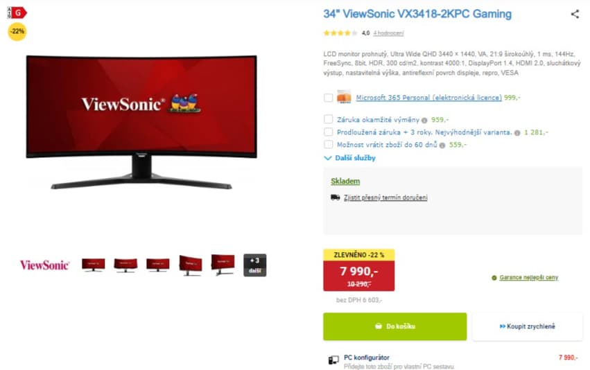 Herní PC monitor Viewsonic 34", prohnutý