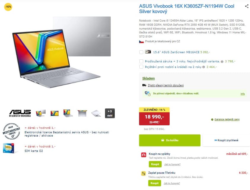 Asus i5 4,4GHz, 16GB RAM, 16", SSD, 1,8kg