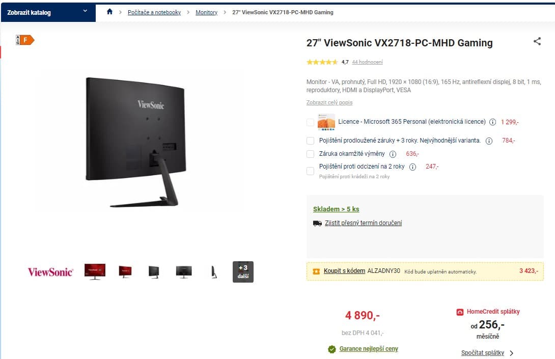 Herní PC monitor Viewsonic 27", prohnutý