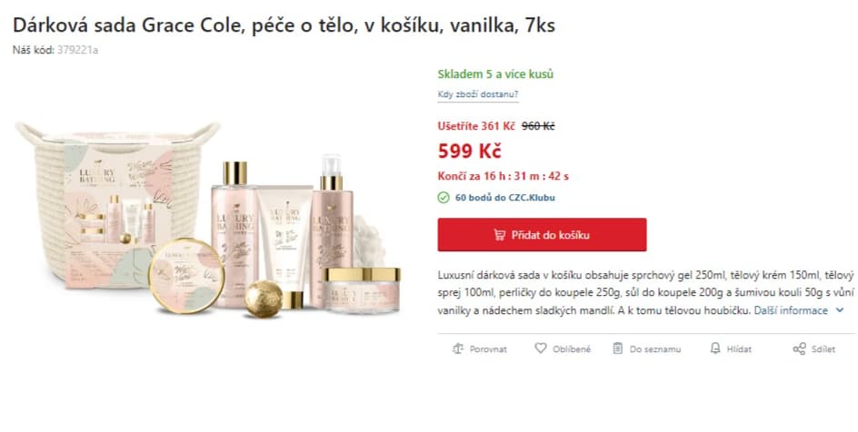 Dárková sada Grace Cole vanilka, 7ks