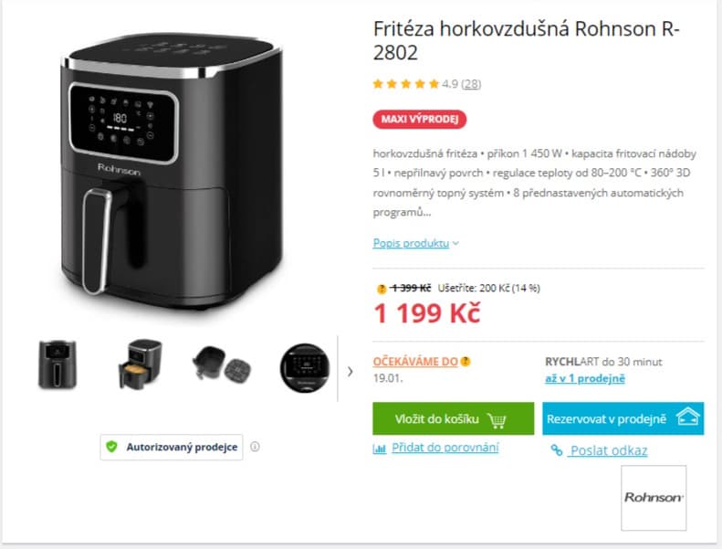 Horkovzdušná fritéza Rohnson 5 l.
