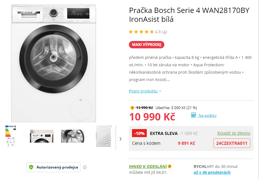 Pračka Bosch, 8 kg, 1 400 ot./min