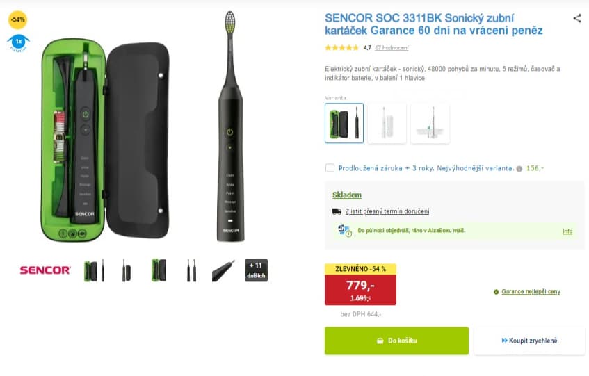 El. sonický kartáček Sencor, UV sterilizátor