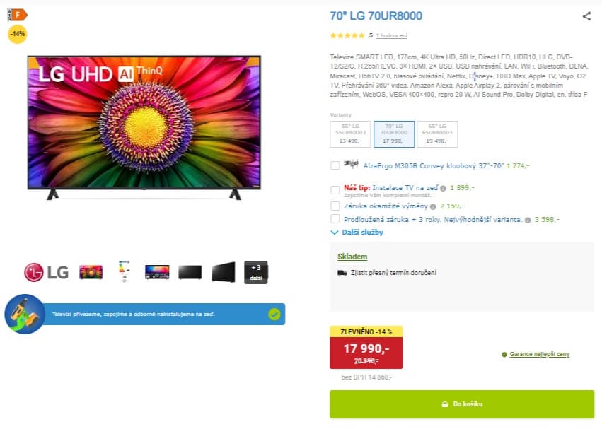 4K Smart TV, HDR, 177cm, LG