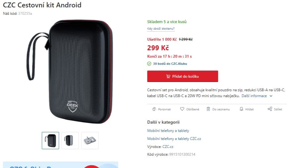 Pouzdro, redukce, USB-C/C kabel, nabíječka 20W