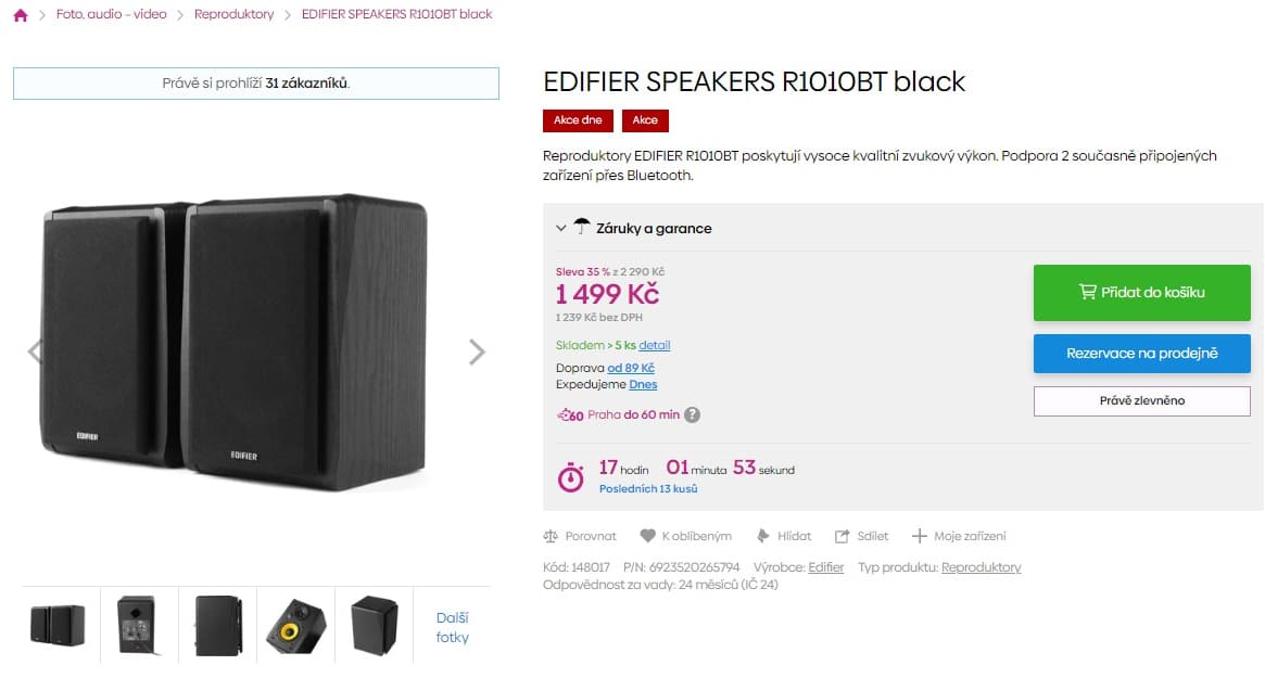 2x BT repro Edifier 24W, 4"bas, zesilovač