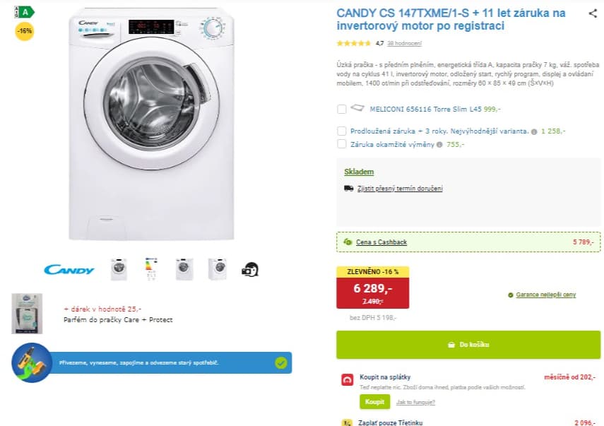 Pračka Candy 7kg, 1400ot., NFC, 54cm