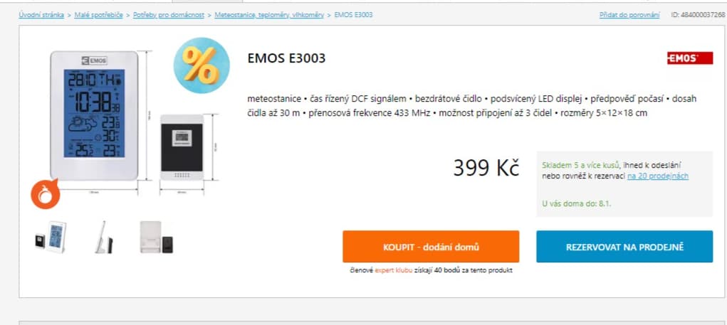 Domácí meteostanice Emos, budík, předpověď