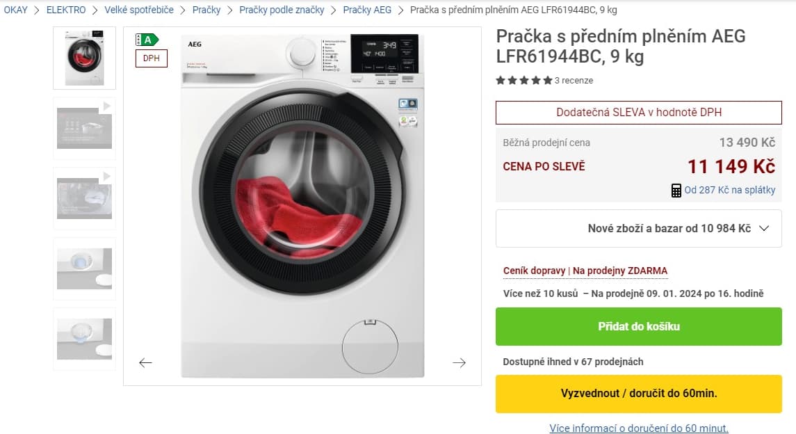 Parní pračka AEG 9 kg, 1400ot., ProSense