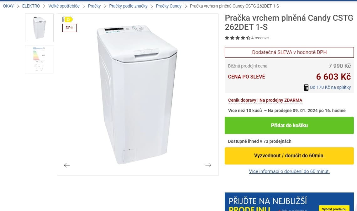 Pračka Candy 6kg, 1200ot., NFC