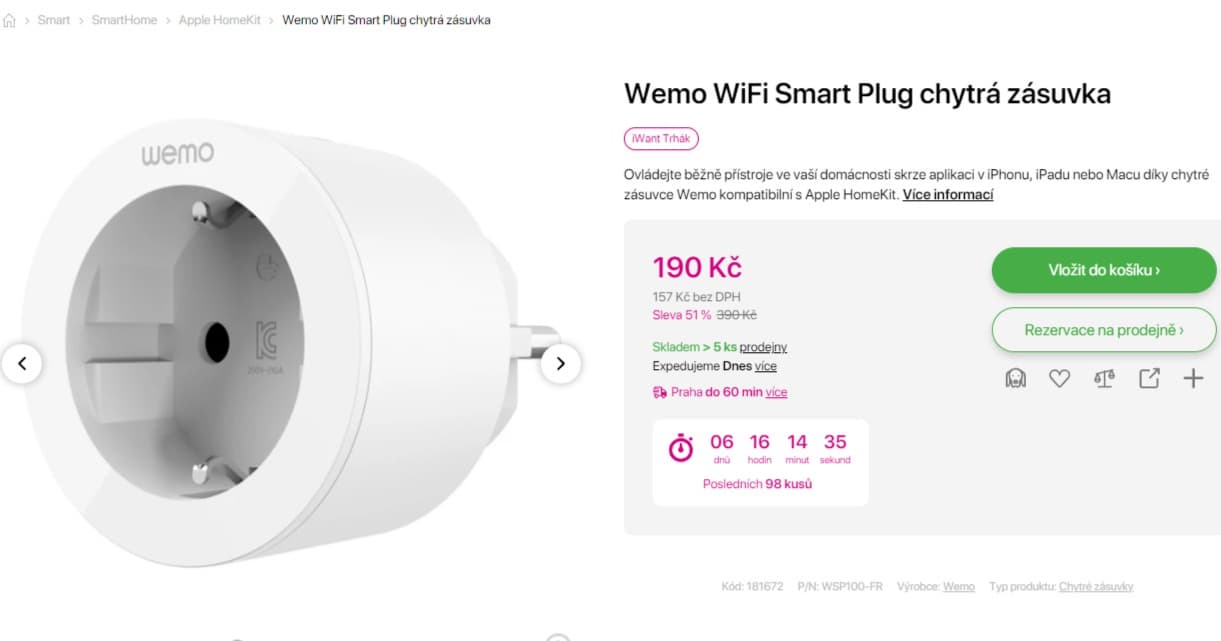 Chytrá zásuvka Belkin WeMo, jen Apple