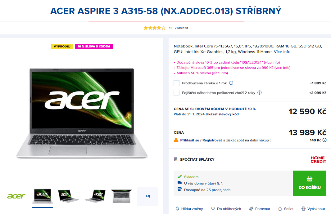 Acer i5 4,2GHz, 16GB RAM, SSD, 15,6"