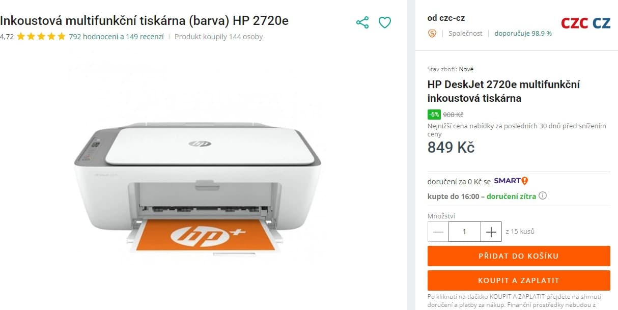 Ink barva multifunkce HP, Wifi