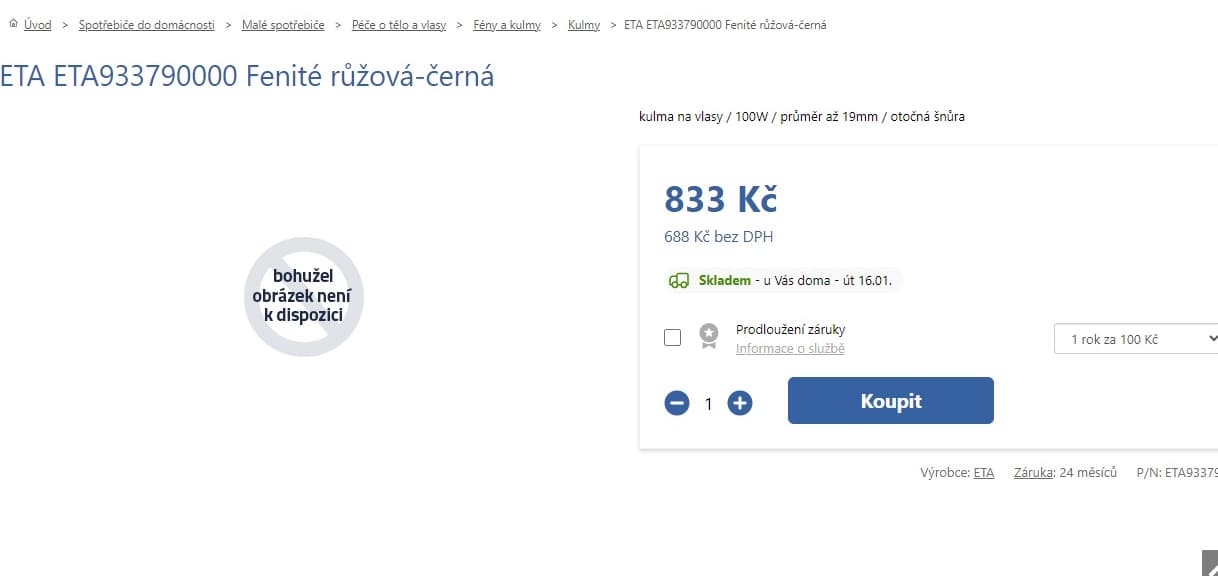 Kulma na vlasy ETA Fenité, keramika/turmalín