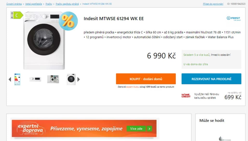 Pračka Indesit 6 kg, 1200 ot. 