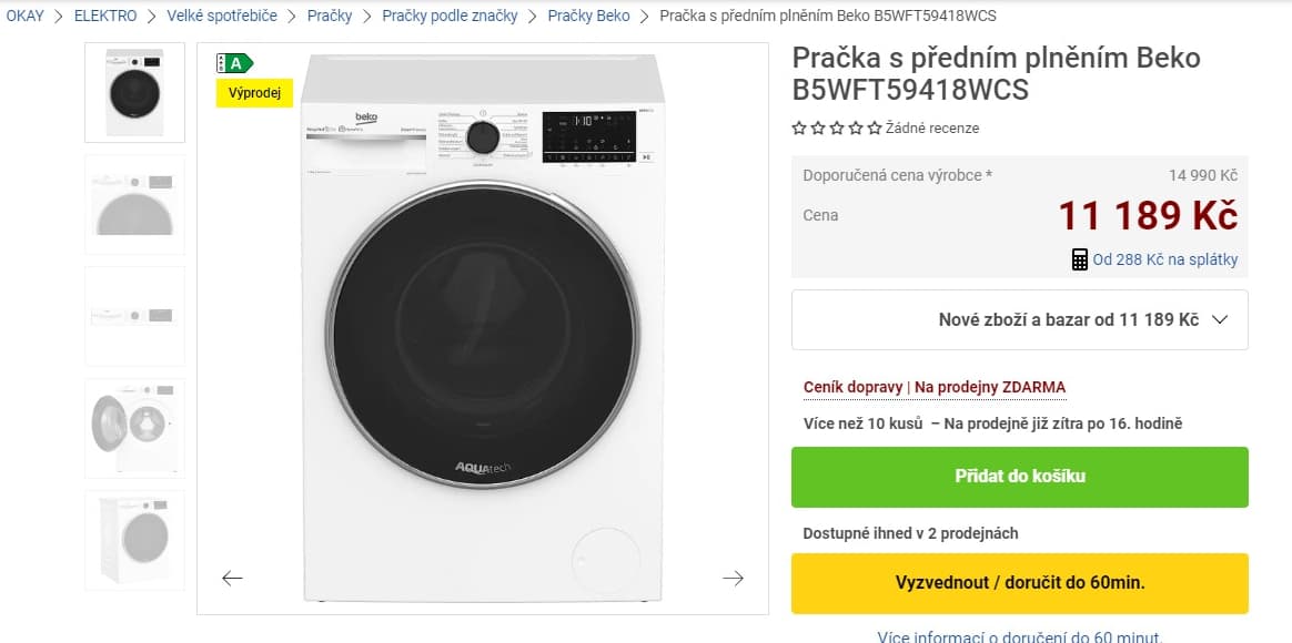 Pračka Beko 9kg, 1400ot., BT, A, pára