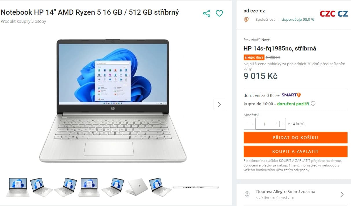 HP 4 GHz, 16GB RAM, SSD, 14"