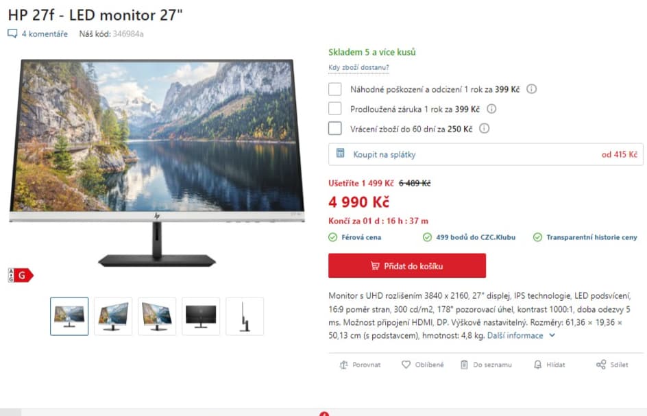 PC monitor HP, 27", UHD