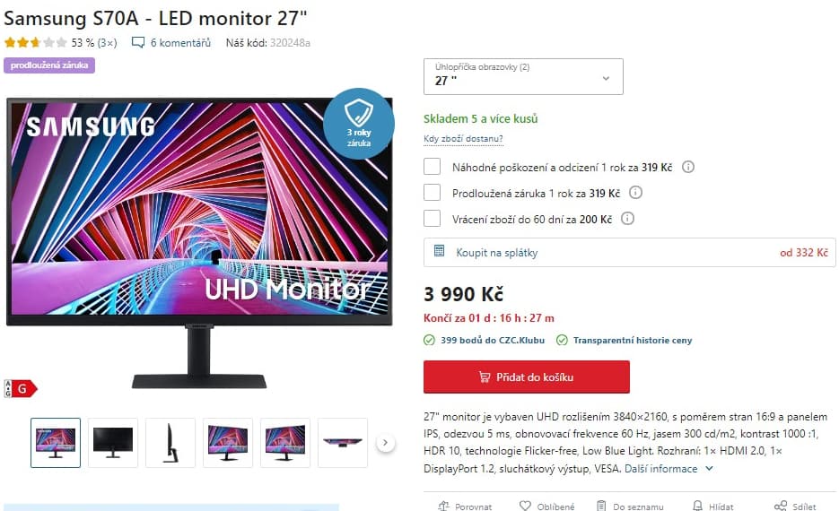 4K PC monitor Samsung 27", HDR