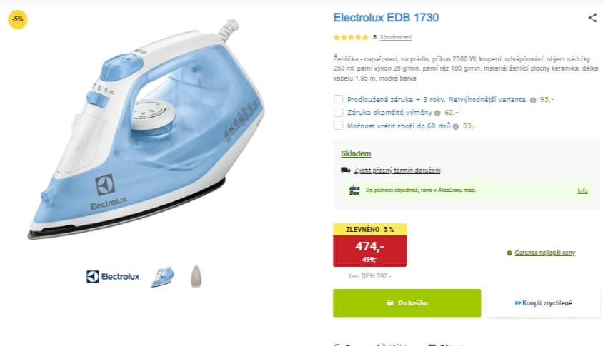 Napařovací žehlička Electrolux