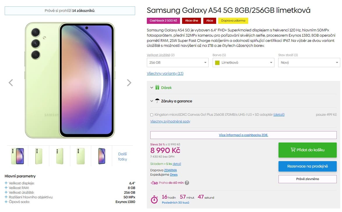 Samsung A54 5G 8x 2,4GHz, 8/256GB, 6,4"