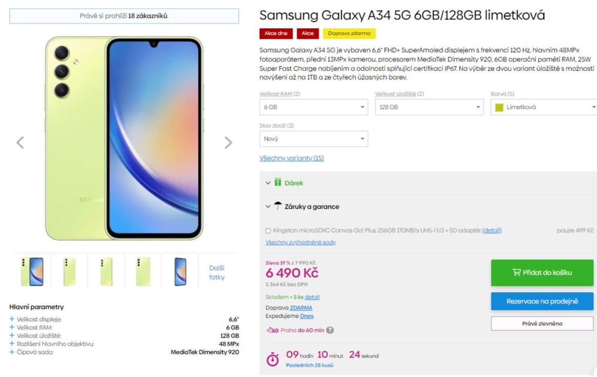 Samsung A34 5G 8x 2,6GHz, 6/128GB, 6,6"