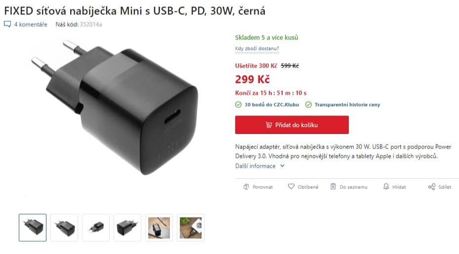 Síťová nabíječka Fixed 30W