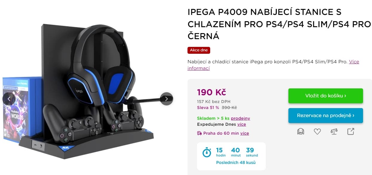 Dobíjecí stanice s chlazením na PS4