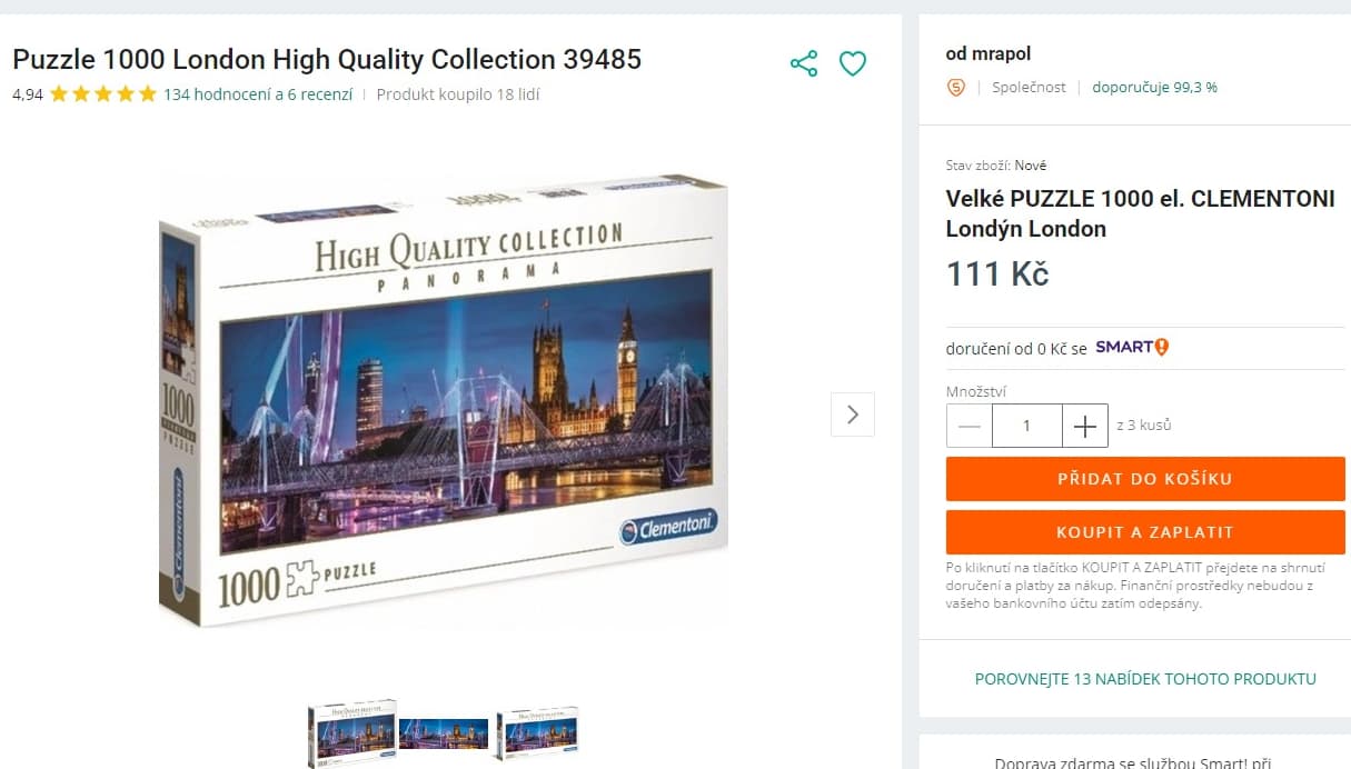 Puzzle Clementoni Londýn, 1000 dílů
