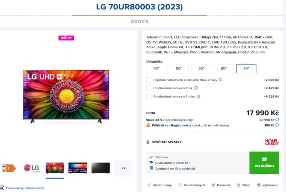4K Smart TV, HDR, 177cm, LG
