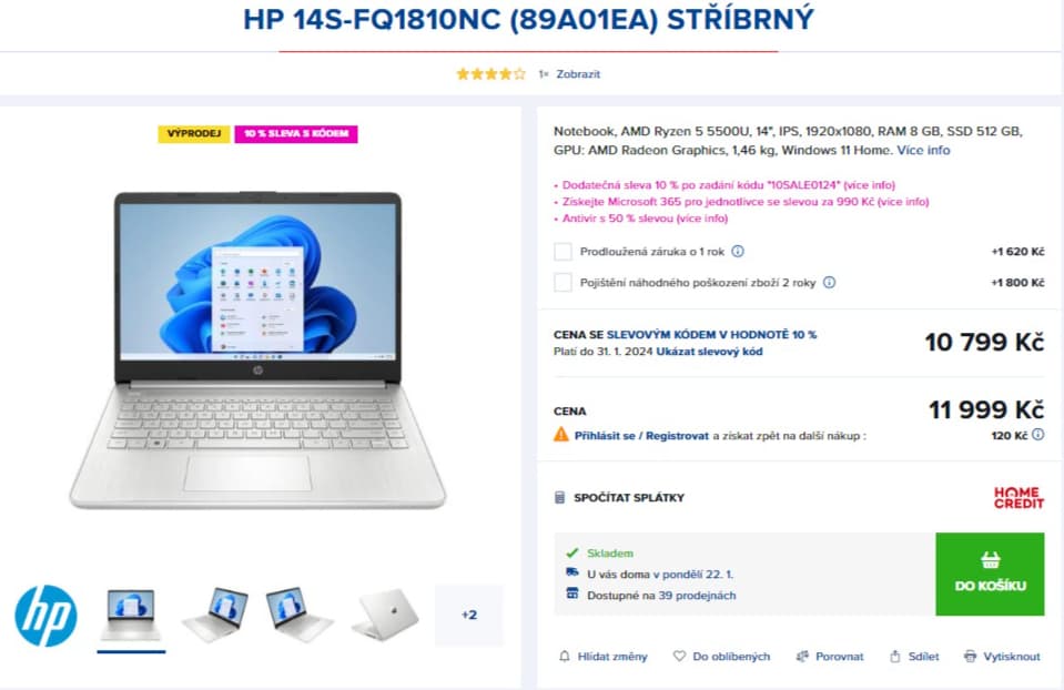 Ntb HP 4GHz, 8GB RAM, SSD, 14"