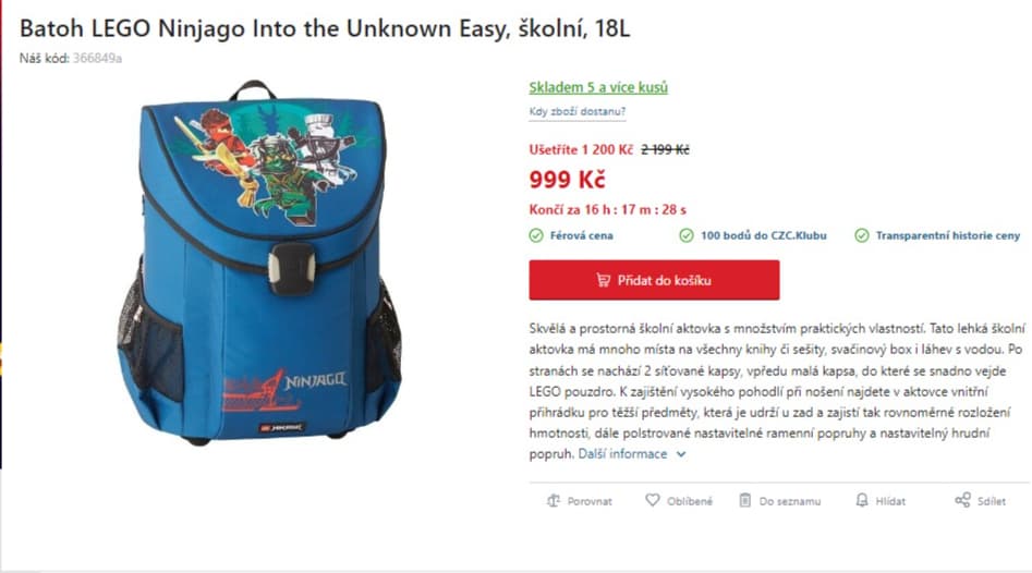 Školní batoh LEGO Ninjago 18 l.