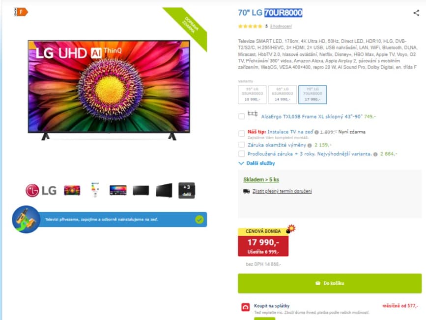 4K Smart TV, HDR, 177cm, LG