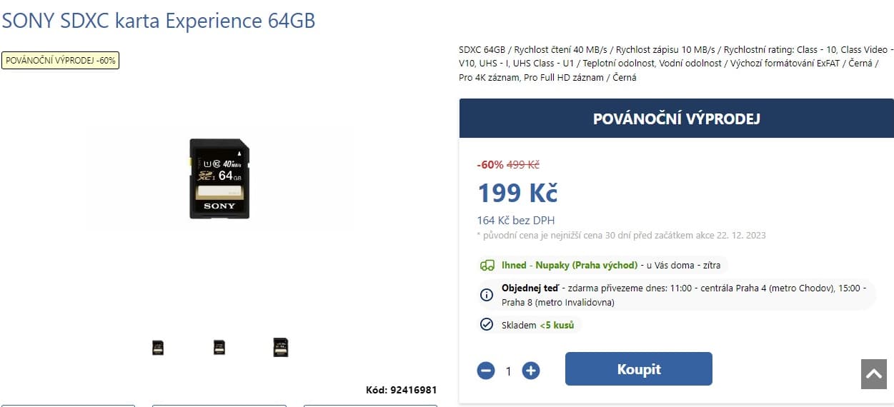 SDXC karta SONY Experience 64 GB, UHS, 40MB
