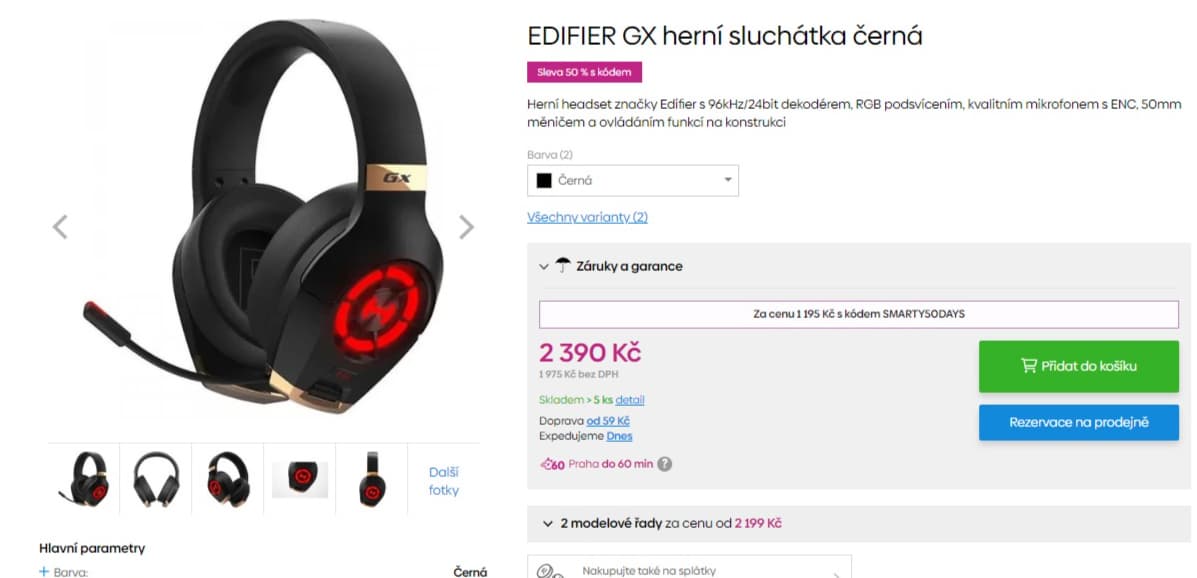 Herní sluchátka Edifier 7.1, RGB