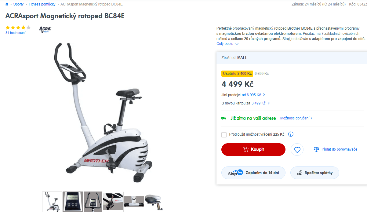 Magnetický rotoped AcraSport, až 150 kg