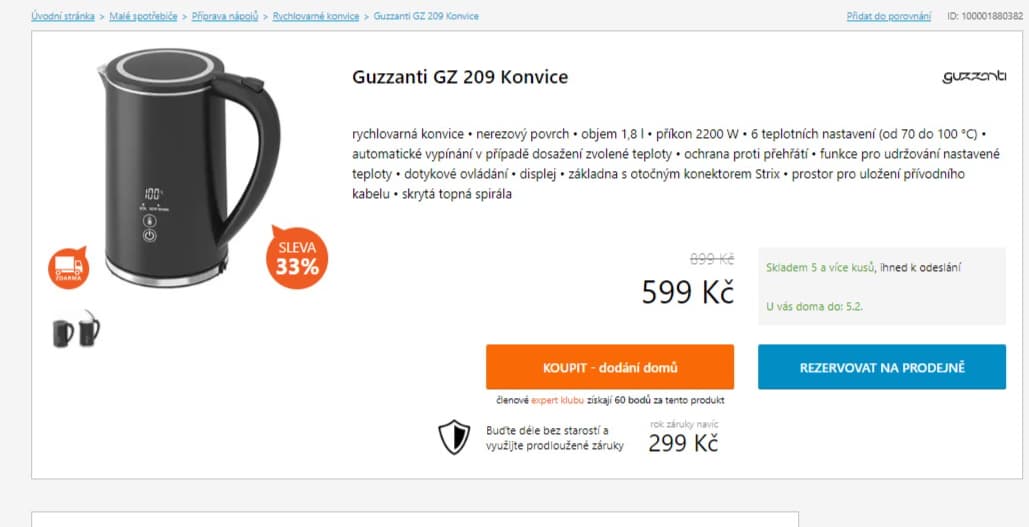 Rychlovarná konvice Guzzanti 1,8l. teploty