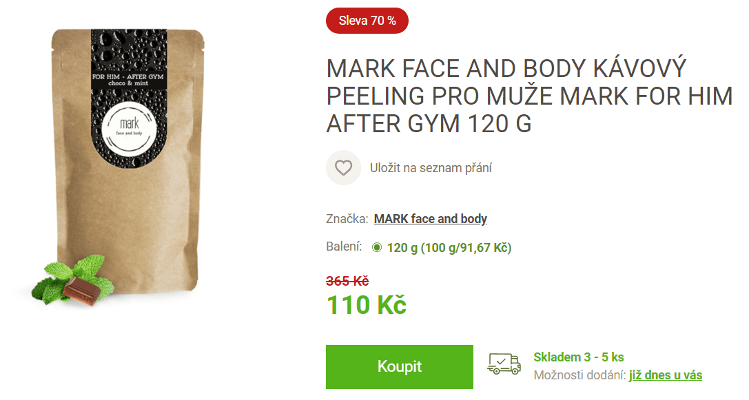 Kávový peeling pro muže Mark for Him after GYM