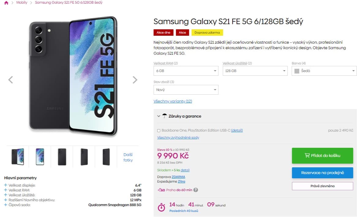 Samsung S21 FE 8x 2,84GHz, 6GB RAM, 6,4"