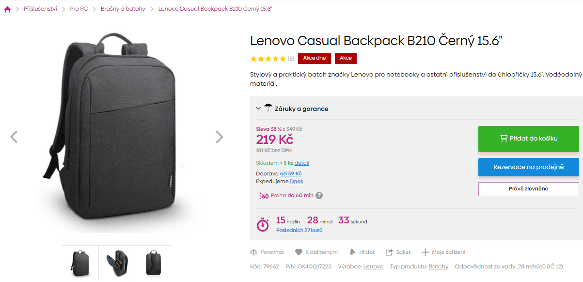 Batoh Lenovo 15.6" B210 černý