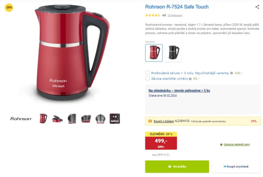 Rychlovarná konvice Rohnson 1,7 l