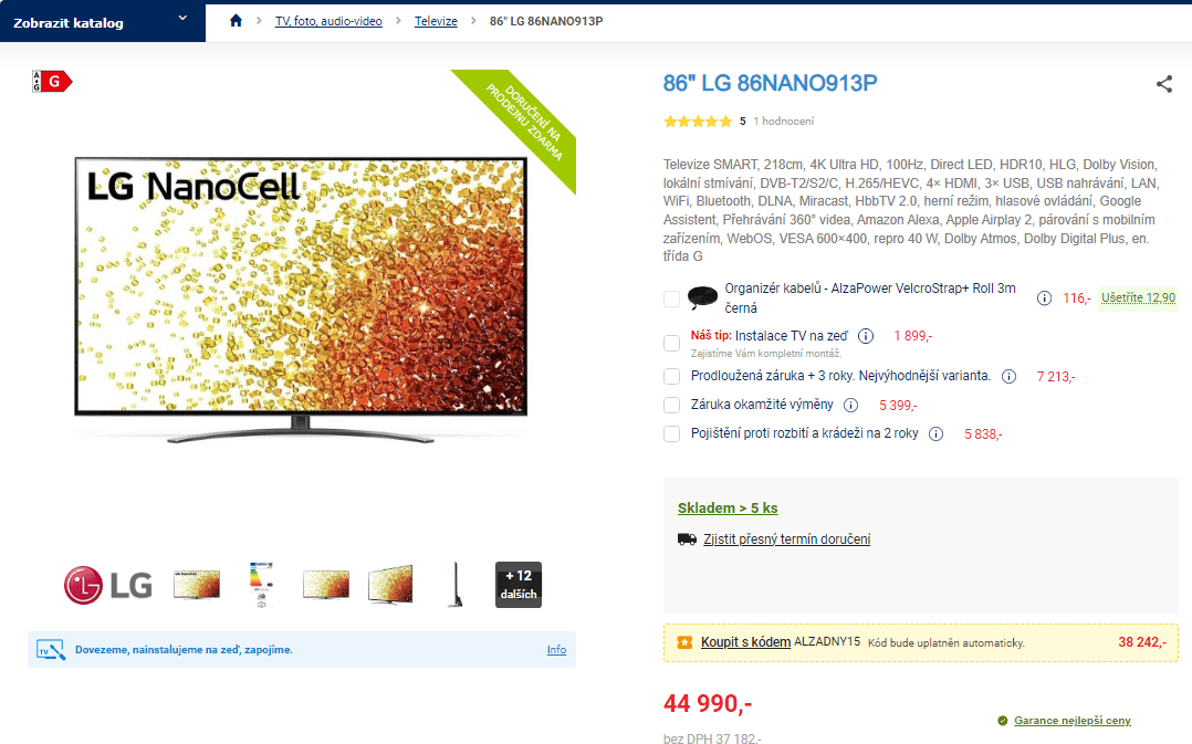 4K Nano TV, 218cm, 100Hz, LG