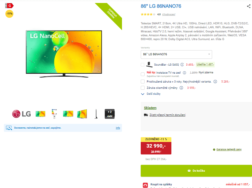 4K Nanocell Smart TV, 218cm, LG